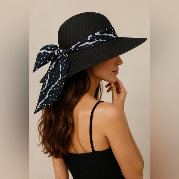 ?Adrienne Vittadini Wide Brim Hat ?‎ Elegant Black + Ribbon? main image 5